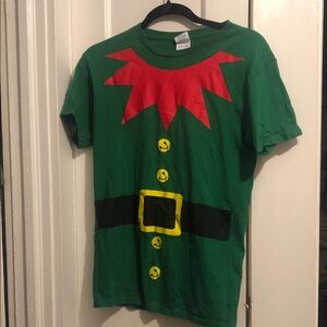 Green Elf Costume Christmas T-Shirt with Red Collar and Yellow Accents